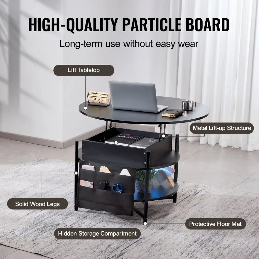 Vevor Lift Top Coffee Table 35.3’’ Round for Living Room Black