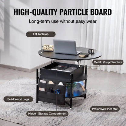 Vevor Lift Top Coffee Table 35.3’’ Round for Living Room Black