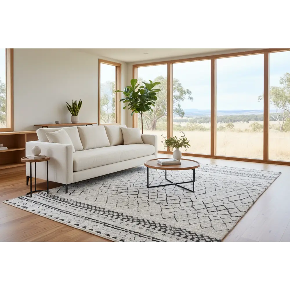 Vintage Crown Deco Rug Grey Abstract No-fringe 280x380cm