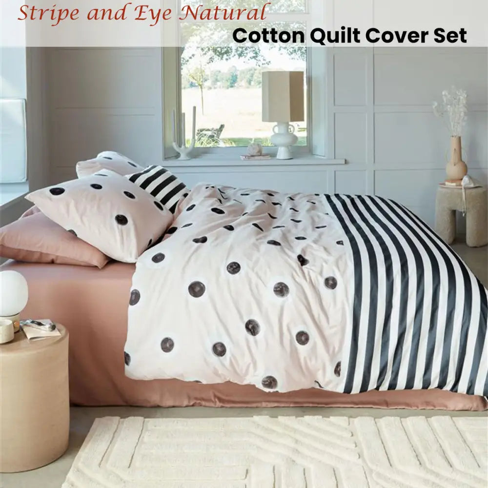 Vtwonen Stripe and Eye Natural Cotton Quilt Cover Set King