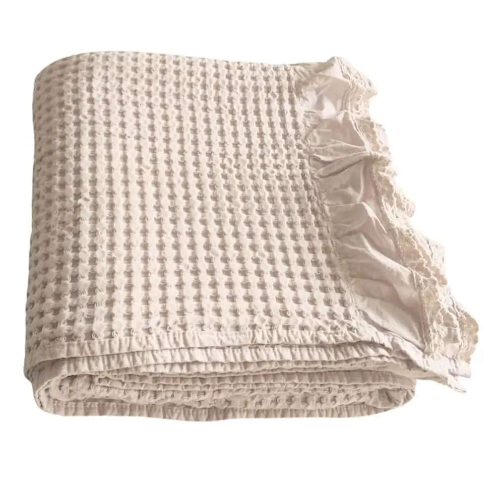 Waffle Sofa Blanket Thin Lightweight Throw Soft Cover Couch Bed Living Room use - Beige