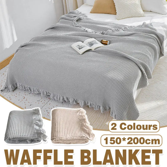 Waffle Sofa Blanket Thin Lightweight Throw Soft Cover Couch Bed Living Room use - Beige