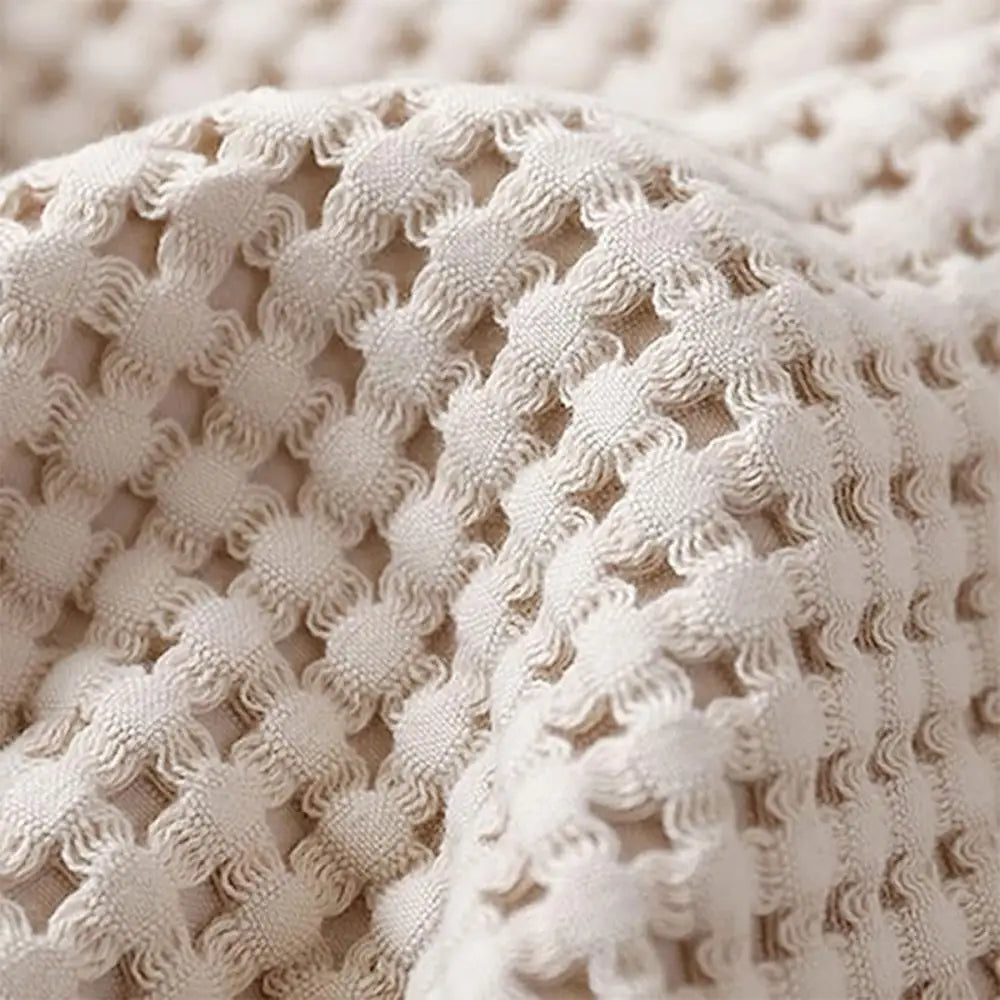 Waffle Sofa Blanket Thin Lightweight Throw Soft Cover Couch Bed Living Room use - Beige