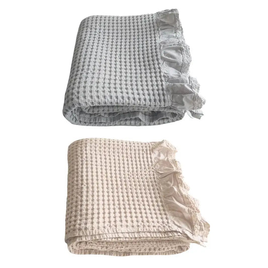 Waffle Sofa Blanket Thin Lightweight Throw Soft Cover Couch Bed Living Room use - Beige