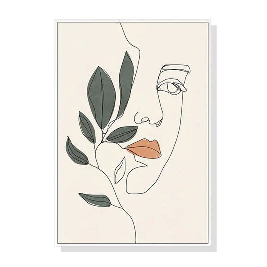 Wall Art 60cmx90cm Line Girl Face White Frame Canvas