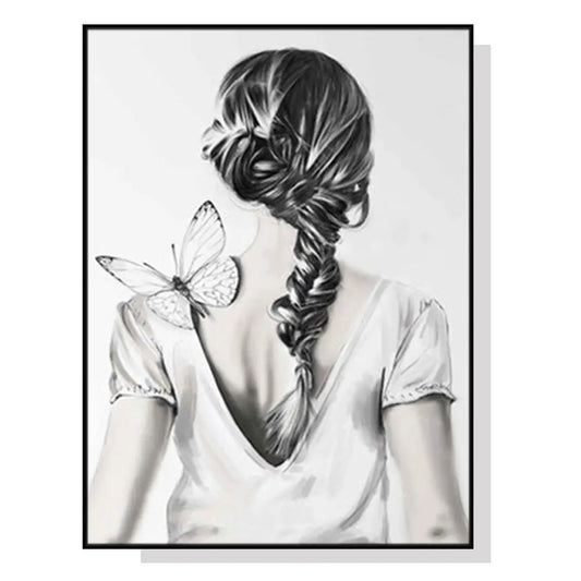 Wall Art 70cmx100cm Woman Back with Butterfly Black Frame Canvas