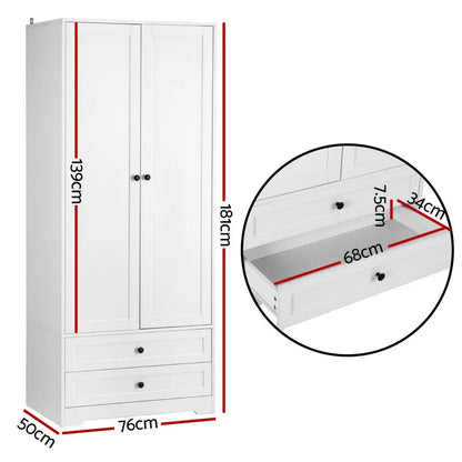 Wardrobe Clothes Closet Storage Organizer with 2 Doors White