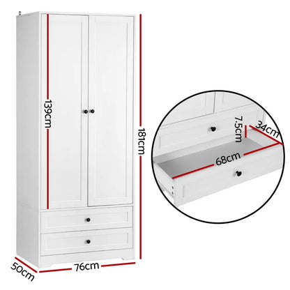 Wardrobe Clothes Closet Storage Organizer with 2 Doors White