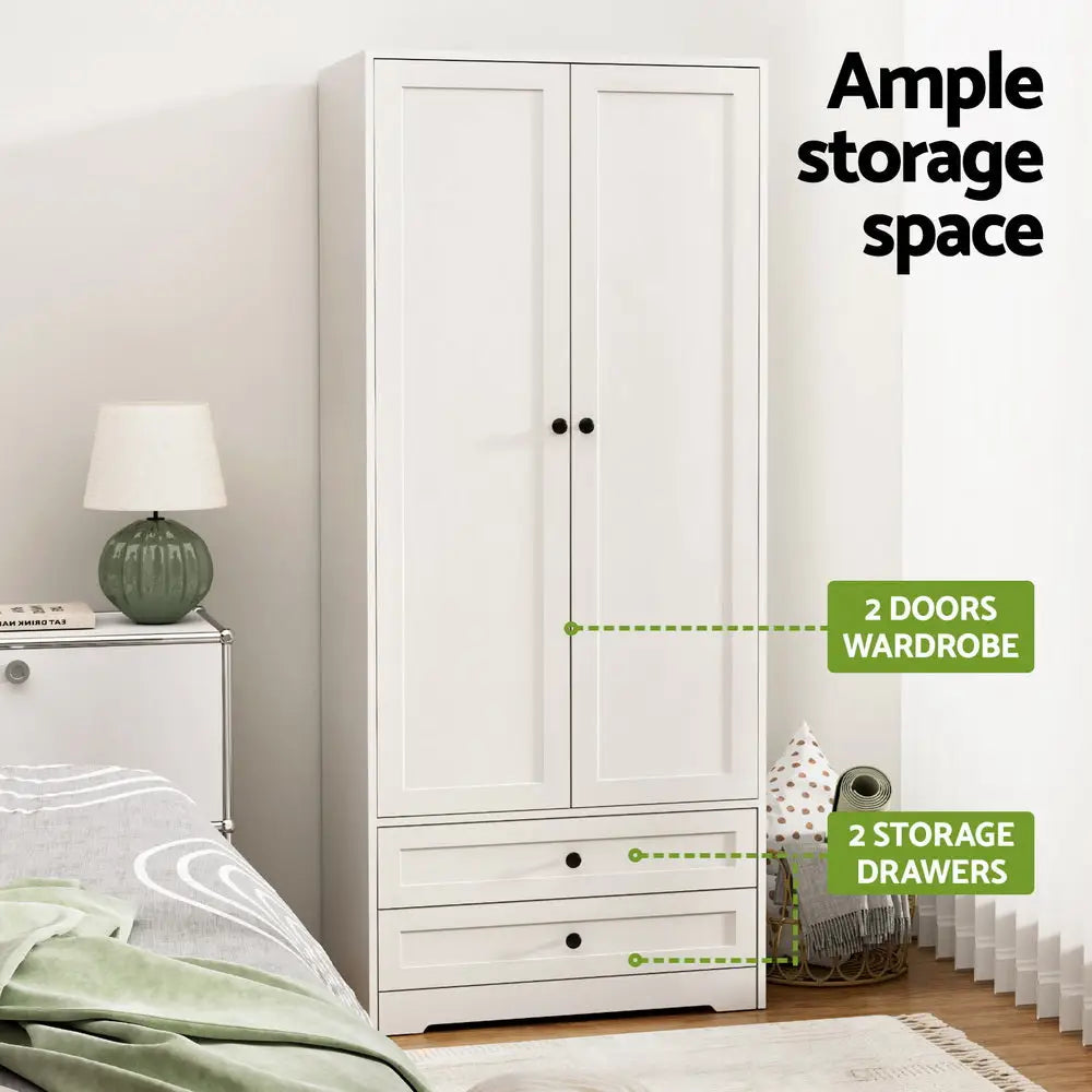Wardrobe Clothes Closet Storage Organizer with 2 Doors White