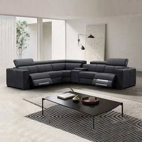 Washington Genuine Leather 6 Seater Corner Sofa with 2 Electric Recliners and Reversible Console