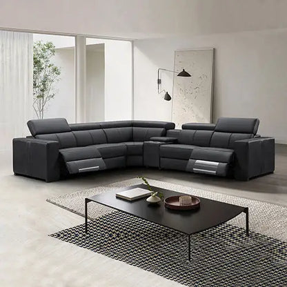 Washington Genuine Leather 6 Seater Corner Sofa with 2 Electric Recliners and Reversible Console