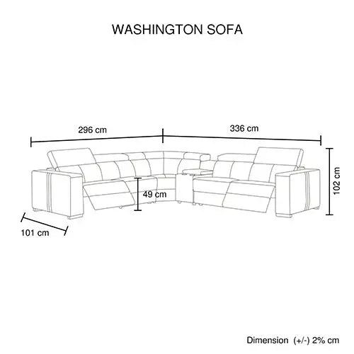 Washington Genuine Leather 6 Seater Corner Sofa with 2 Electric Recliners and Reversible Console