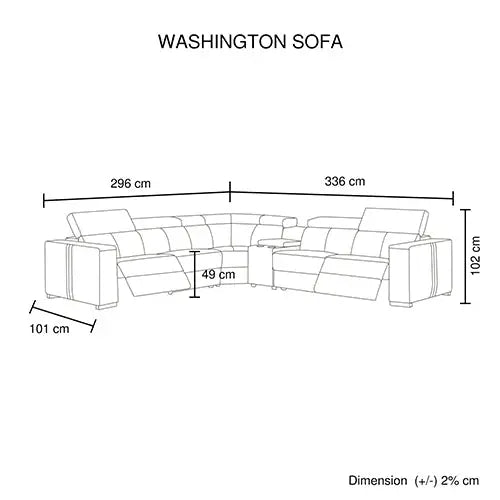 Washington Genuine Leather 6 Seater Corner Sofa with 2 Electric Recliners and Reversible Console