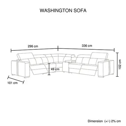 Washington Genuine Leather 6 Seater Corner Sofa with 2 Electric Recliners and Reversible Console