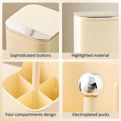 White Automatic Lifting Makeup Brush Holder with 4 Compartments Large Capacity Cosmetic Organizer(makeup Brushes