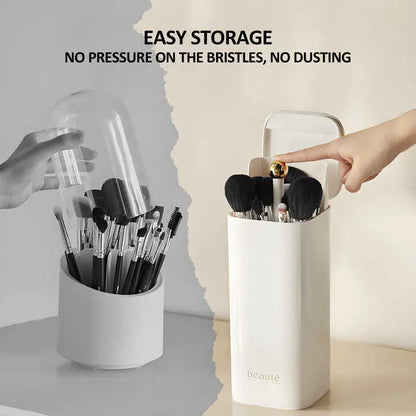White Automatic Lifting Makeup Brush Holder with 4 Compartments Large Capacity Cosmetic Organizer(makeup Brushes