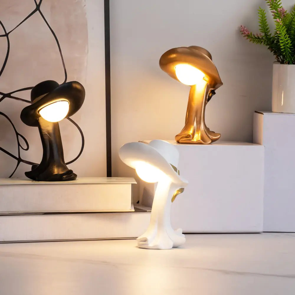 White Creative Cowboy Hat Usb Table Lamp for Home and Office Decor
