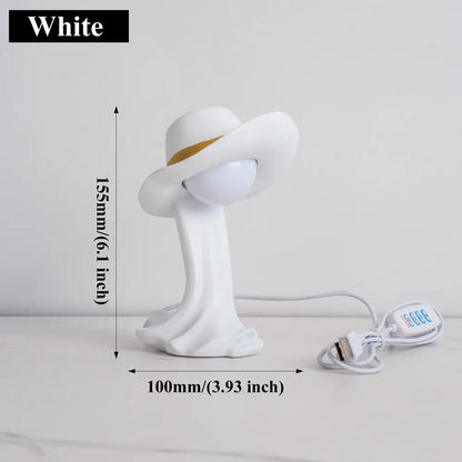 White Creative Cowboy Hat Usb Table Lamp for Home and Office Decor