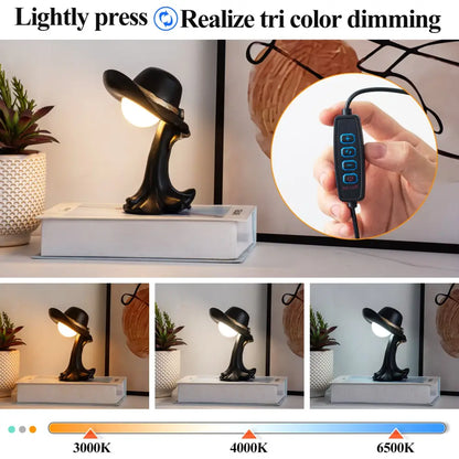 White Creative Cowboy Hat Usb Table Lamp for Home and Office Decor