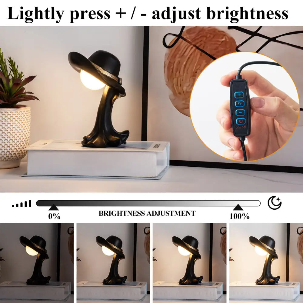 White Creative Cowboy Hat Usb Table Lamp for Home and Office Decor