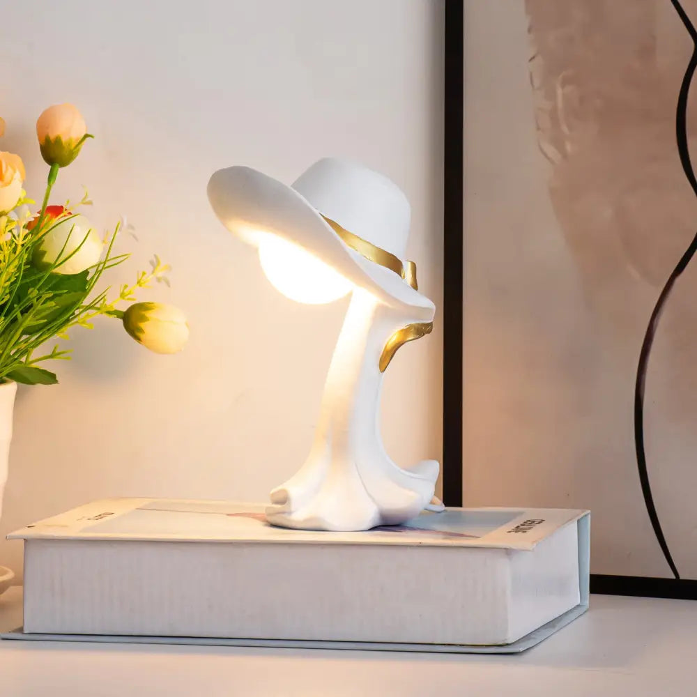 White Creative Cowboy Hat Usb Table Lamp for Home and Office Decor