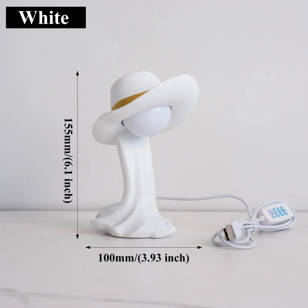 White Creative Cowboy Hat Usb Table Lamp for Home and Office Decor