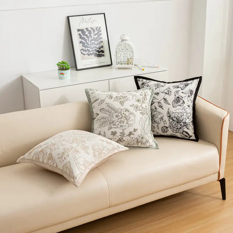 White Elegant Black & Tree Print Cushion Cover - Modern Home Decor